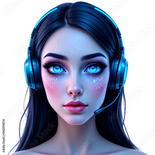 Virtual reality gaming experience digital space character portrait futuristic setting close-up view technology concept