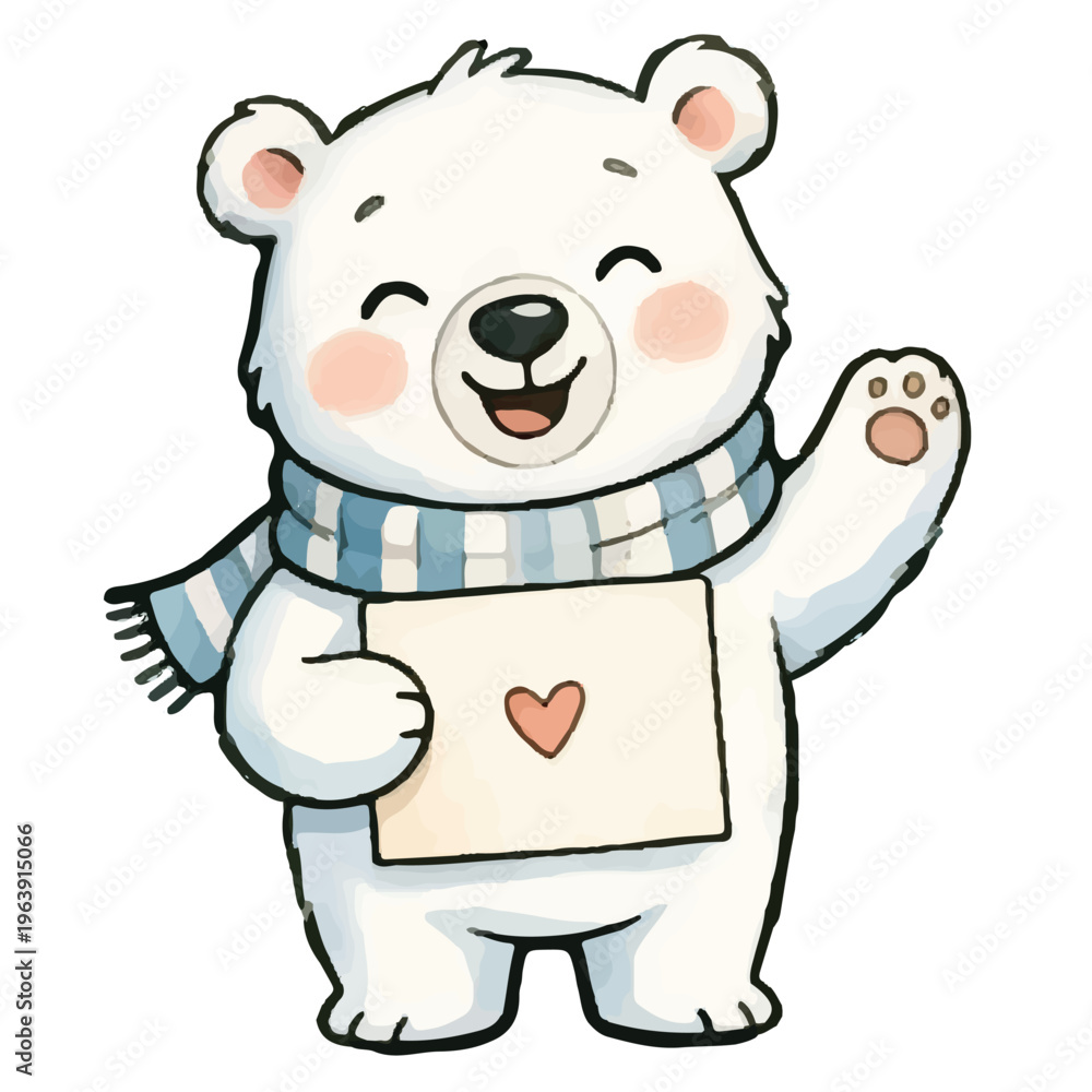 Obraz premium Teddy bear holding balloons and gift in cute cartoon style