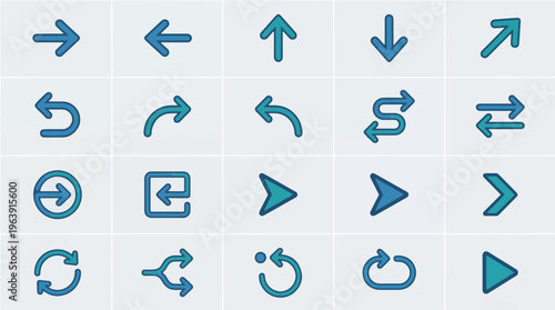 A collection of blue arrow icons on a transparent background