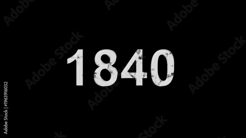 Vintage 1840 number animation on black background. Old film style historical year loop.
