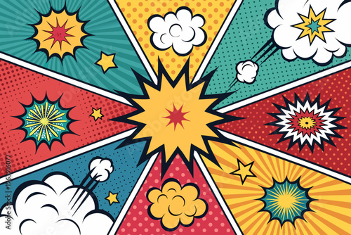 Depicting Pop Comic With Explosion Icons Bold Elegant Creative Visual