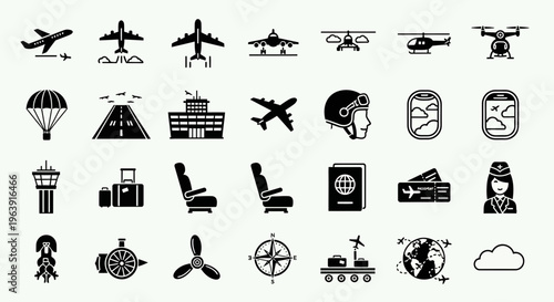 Aviation and Travel Icon Set for Airline Industry
