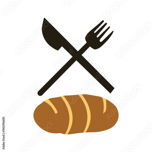 Knife fork crossed over bread