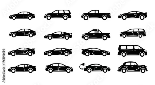 Set of Various Car Silhouette Icons