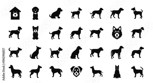 Set of Dog Icons and Silhouettes