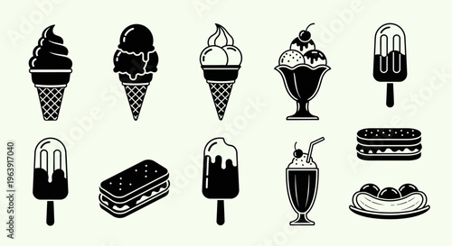 Set of Ice Cream and Frozen Dessert Icons