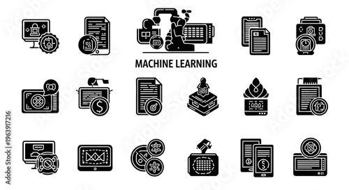 Machine Learning and Artificial Intelligence Icon Set