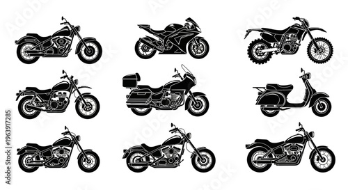Set of Motorcycle Silhouettes Vector Collection
