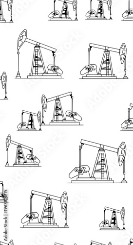 Oil pumps operate in an industrial field with multiple pumps