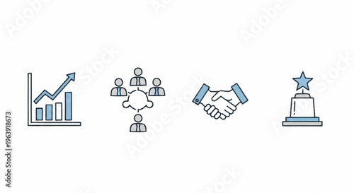 Business Growth and Success Icons - Chart, Teamwork, Deal, and Award.