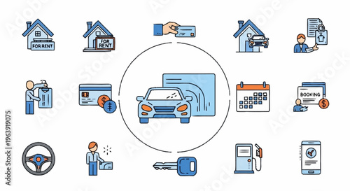 Car Ownership and Maintenance Icon Set - Comprehensive Vehicle Management.