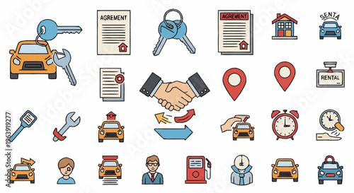 Car Rental and Real Estate Icons Set in Vector Format.
