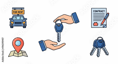 Car Rental Concept with Keys, Contract, and Location Icon.