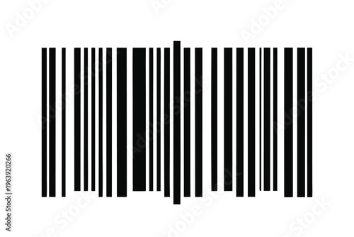 Abstract barcode graphic, black and white retail identification symbol, modern product tracking data visualization, clean design for commerce