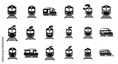 Set of Various Train and Locomotive Icons