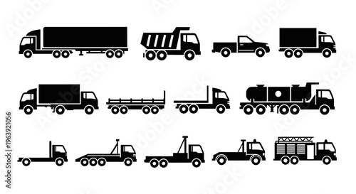 Set of Various Truck Icons Silhouette Collection