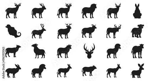 Set of Various Wild and Farm Animal Silhouettes