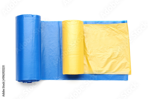 Blue and yellow rolls of ga...