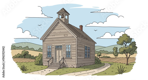 Vintage Rural Schoolhouse Illustration