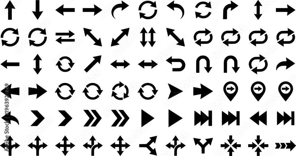 Fototapeta premium Arrows line icon set. Navigation direction UI outline symbols vector collection 