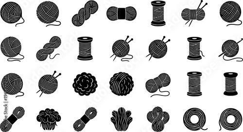 Balls of yarn skein of wool. Handicraft, crocheting, hand-knitting. Sketch vintage illustration
