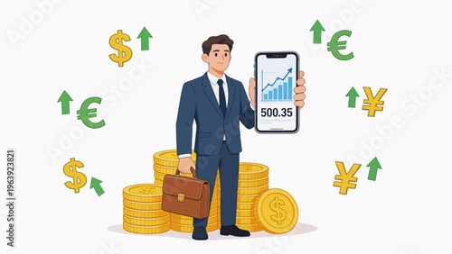 Businessman with coins and phone