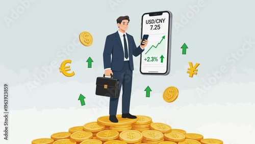 Businessman with coins and phone