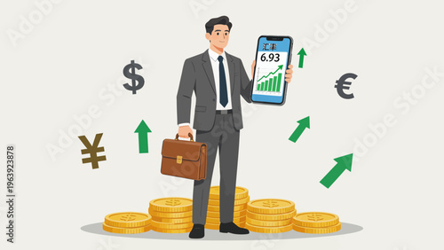 Businessman with coins and phone