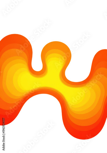 Abstract wavy liquid shape with vibrant orange and yellow gradient isolated on transparent background