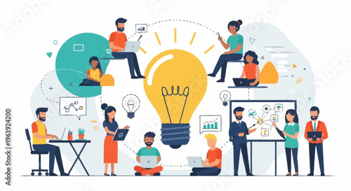 Collaborative brainstorming session with diverse team generating innovative ideas.