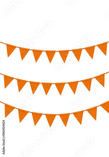 Orange bunting flags garland isolated on transparent background