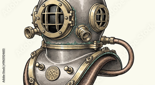 Vintage Deep Sea Diving Helmet Illustration