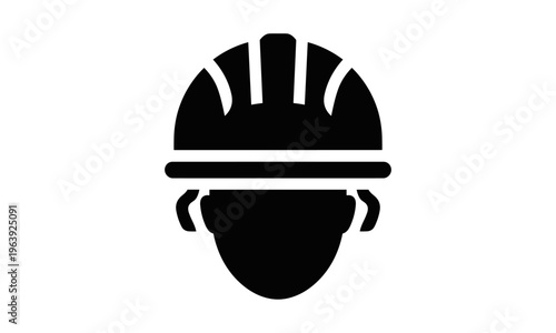 Silhouette of worker wearing safety helmet hard hat protective headgear industrial construction hazard prevention occupational safety illustration design