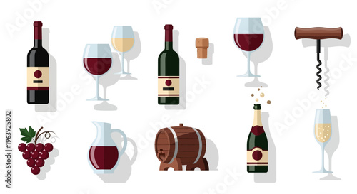 Wine and Vineyard Elements Icon Set
