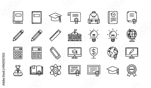 Education outline icon set thin line academic learning school and success symbols for web and mobile app design