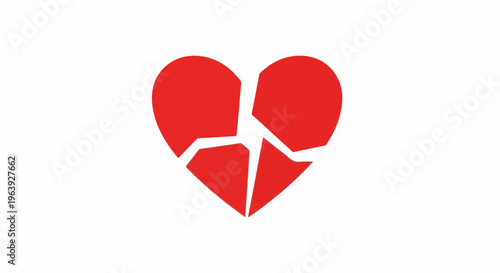 A red broken heart symbol on a white background