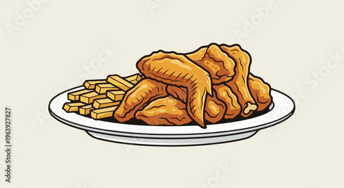 A plate of crispy fried chicken wings and golden french fries