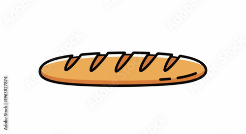 A simple cartoon illustration of a golden-brown baguette with scored lines