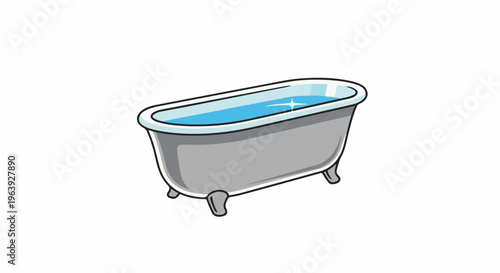 A simple cartoon illustration of a gray bathtub filled with blue water