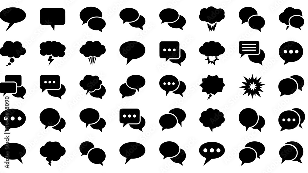 Fototapeta premium a set of black speech bubble and chat bubble communication icons for illustrating modern digital interaction conversation and thinking.