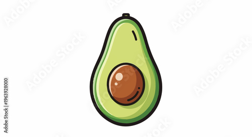 A simple, clean illustration of a halved avocado with its pit