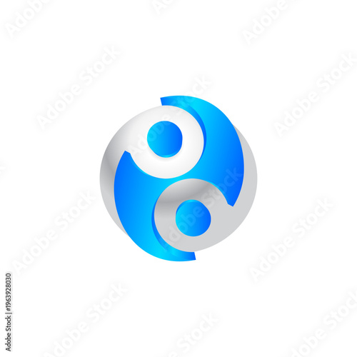Modern abstract logo featuring a circular yin-yang inspired design , symbolizing balance, unity, and harmony.