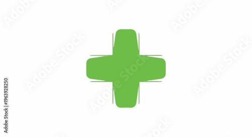 A simple green cross with rounded edges on a white background