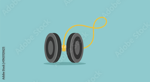 A simple illustration of a yo-yo with a yellow string on a blue background