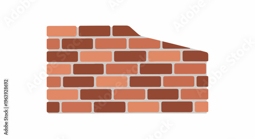 A section of a red brick wall with an uneven, angled top edge