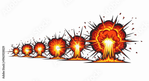 A sequence of comic-style explosions in increasing size and intensity
