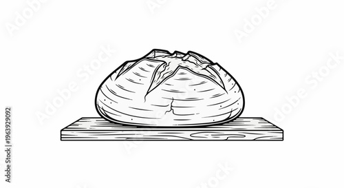 A simple, line-art illustration of a round loaf of bread on a wooden board