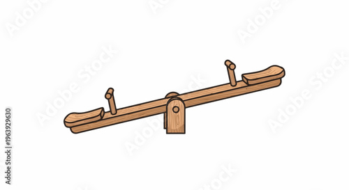 A simple wooden see-saw with hand grips, set against a white background