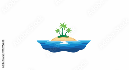 A small tropical island with palm trees in blue ocean waves