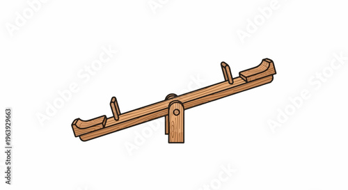 A simple wooden seesaw with textured planks and upright handles